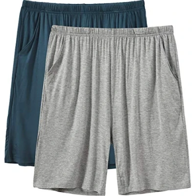 Afbeelding van MoFiz Pyjamabroek voor heren van zacht modal, Kort blauw/lichtgrijs, XXL