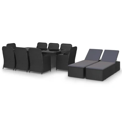Afbeelding van 11 delige Tuinset poly rattan zwart