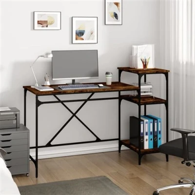 Afbeelding van Bureau 135x50x90 cm bewerkt hout en ijzer gerookt eikenkleurig