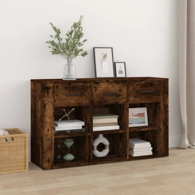 Afbeelding van Dressoir 100x30x59,5 cm bewerkt hout gerookt eikenkleurig