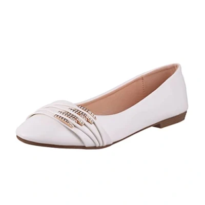 Afbeelding van Elara Comfortabele damesballerina&#039;s, lederlook, strass, plat, Chunkyrayan, Wit