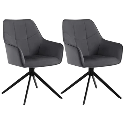 Afbeelding van WOLTU EZS09dgr 2 Set van eetkamerstoelen, draaibaar, met armleuningen, gevoerde fluweel, metalen poten, donkergrijs,
