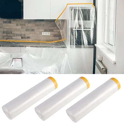 Afbeelding van Masker met afplakband, afdekfolie, schilderband kunststof beschermzeil, band folie, voor het afdekken en afdekken, vloerbescherming meubels, 2 m x 20 m, 3 stuks