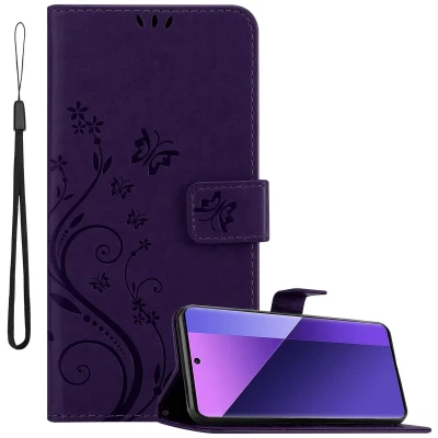 Afbeelding van Cadorabo Hoesje geschikt voor Xiaomi RedMi Note 13 Pro Plus in BLOEMEN DONKER PAARS Beschermhoes bloemmotief met magnetische sluiting, standfunctie en kaartsleuven Book Case Cover Etui