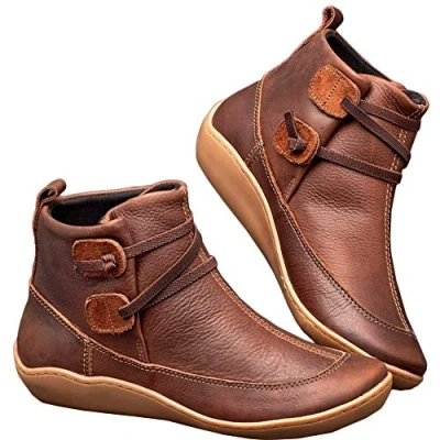 Afbeelding van Kinloy Veterlaarzen voor dames met ondersteuning van de voetboog en platte hak, ritssluiting aan zijkant, waterdicht, vintage, leer, antislip, herfst, winter, vrijetijdsschoenen, maat 36 41