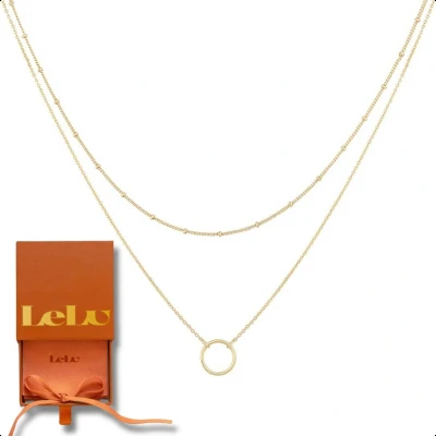 Afbeelding van Lelu Gouden Ketting Dames 18K Goud verguld 2 delig Halsketting met Ring Choker Schakelketting Sierraden 38cm