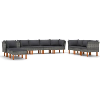 Afbeelding van vidaXL 10 delige Loungeset met kussens poly rattan grijs