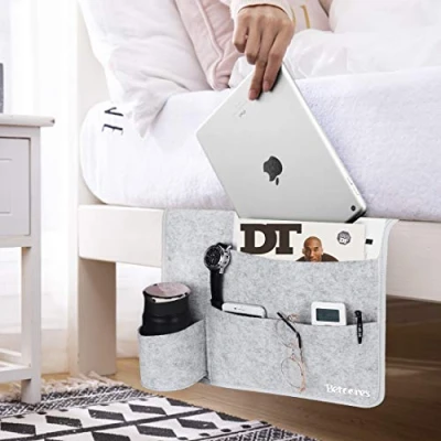 Afbeelding van Betoores Nachtkastje Opbergtas, Vilt Opknoping Organizer Bag Anti Slip, Tijdschrift Telefoon Afstandsbediening Houder voor Thuis Slaapkamer, Woonkamer, Slaapzaal, Bureau Grijs