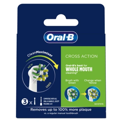 Afbeelding van Oral B CrossAction Opzetborstel Met CleanMaximiser technologie, Verpakking Van 3 Stuks