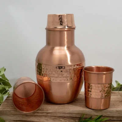 Afbeelding van Puur koperen set van karaf sequence bol ± 950 ml met 2 rechte bekers