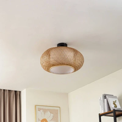 Afbeelding van Lindby plafondlamp hout 1licht Bamboe, ijzer H: 30 cm E27 Licht hout, wit