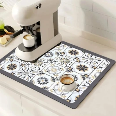 Afbeelding van SOQKEEN Droogmat, 50,8 x 30,5 cm, vlek en waterabsorberende mat met antislip waterdichte rubberen achterkant, beschermmat geschikt onder koffiezetapparaat, afdruiprek