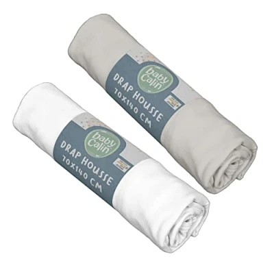 Afbeelding van Babycalin, set van 2 hoeslaken, wit / grijs, 70 x 140 cm