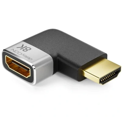 Afbeelding van deleyCON HDMI adapter, koppelingsaansluiting 8K @60Hz / 4K @120Hz UHD 7680x4320 aluminium 2.1 ARC HDR10+ Dolby Vision VRR ALLM 48Gbps linkerhoek grijs zwart