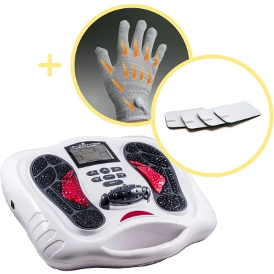 Afbeelding van BioEnergiser Circulation Maxx Leg Revitaliser Voetmassage Bloedcirculatie Apparaat EMS Elektrische Spierstimulator Incl. 8 zelfklevende Pads en 2 handschoenen voor massage van rug, benen, schouders / simulatie spieren zenuwen in de handen