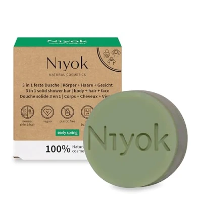 Afbeelding van Niyok® 3 in 1 vaste doucheshampoo douchegel gezichtsreiniging veganistisch plasticvrij normaal haar voor fijn als huidneutrale zeep pH 5,5 natuurlijke cosmetica Early Spring