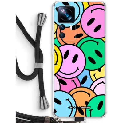 Afbeelding van Case Company® hoesje met Koord geschikt voor Xiaomi 12T Smiley N1 Telefoonhoesje Zwart Bescherming aan alle Kanten en Over de Schermrand