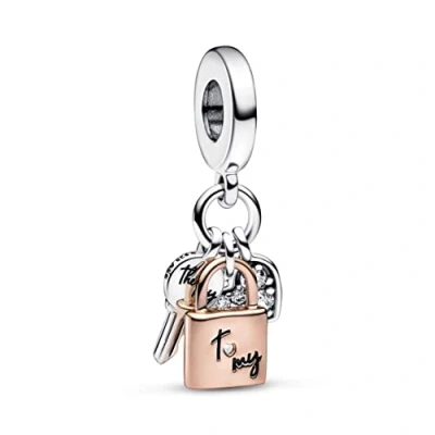 Afbeelding van Pandora Moments 925 Sterling Zilveren Heart, Key and Padlock Bedel 782506C01 Met 14k Roségouden Plating