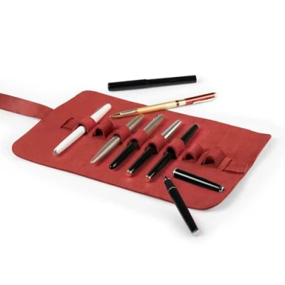 Afbeelding van Londo Echte lederen etui en pennen (zwart), Rood, Pen Case