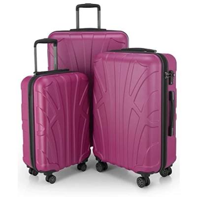 Afbeelding van Suitline Harde koffer met uitbreidbare hardshell hoes, TSA, (S, M &amp; L), zwart, Roze, SET OF 3