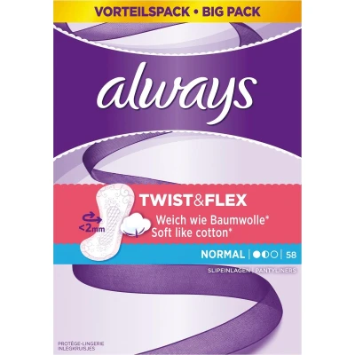 Afbeelding van Always Inlegkruisjes Twist &amp; Flex Normal 58 stuks