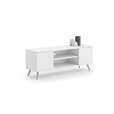 Afbeelding van TV meubel houten poten 155x40x50 cm wit