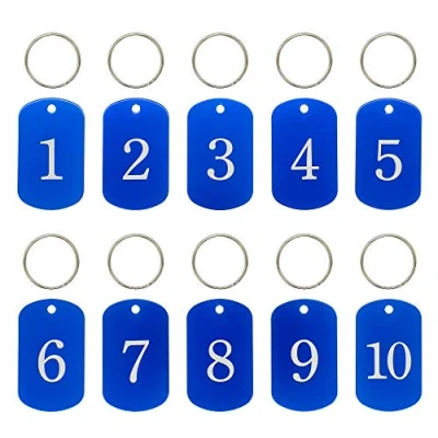 Afbeelding van Gegraveerde aluminium medailles met sleutelhanger (1 tot 100, blauw)