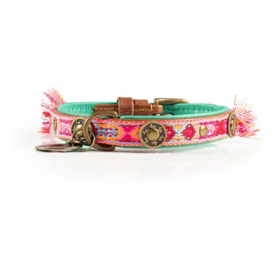 Afbeelding van Dwam Halsband Boho Rosa Roze&amp;Turquoise Hondenhalsband 25 31x2.0 cm