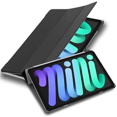 Afbeelding van Cadorabo Tablet Hoesje geschikt voor Apple iPad MINI 6 (8.3 inch) in SATIJN ZWART Ultra dun beschermend geval met automatische Wake Up en Stand functie Book Case Cover Etui