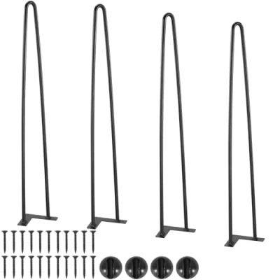Image de VEVOR Pied de Table en Épingle à Cheveux 4PCS Pieds Bureau 71 cm Acier Massif Capacité Charge 227 kg Meubles 2 Tiges Noirs avec Vis et Patins Protecteurs pour Maison Salle Manger