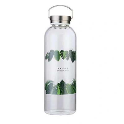 Afbeelding van Glas 2L met neopreen hoes Lekvrij Draagbaar RVS deksel Waterfles 2 liter 2000ml