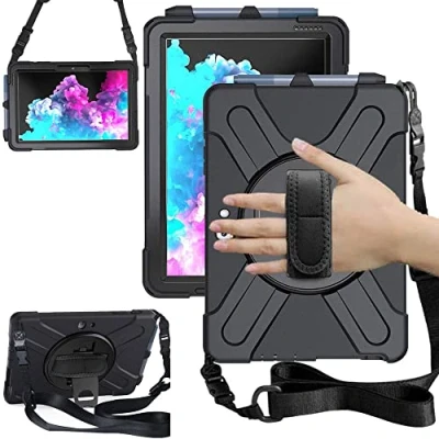 Afbeelding van TECHGEAR X Case Beschermhoes voor Microsoft Surface Go 3/Surface 2 10,5 inch (10,5 inch), schokbestendig, met 360 graden draaibare standaard, polsband en schouderriem, zwart