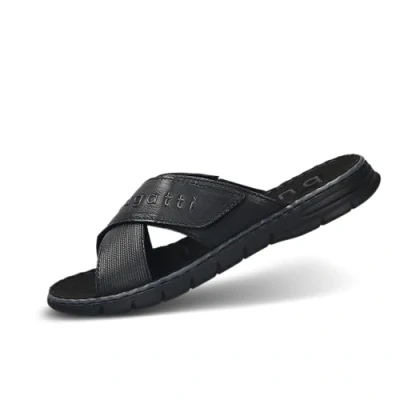 Afbeelding van bugatti herenslippers voor de zomer, leer en textiel, zwart, 46 EU, zwart.