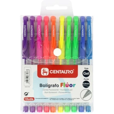 Afbeelding van Centauro Set van 10 gelpennen in neonkleuren, fijne lijndikte, 0,8 mm, comfortabele rubberen grip, perfect als schoolmateriaal om te schrijven en tekenen