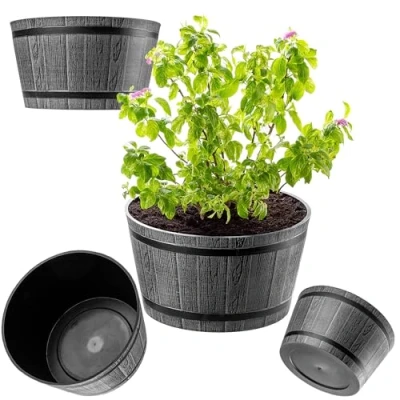 Afbeelding van Kadax Bloempot, plantenbak, rond, van kunststof, voor binnen en buiten, huis, tuin, balkon, terras, weerbestendig, diameter 40 cm, donkergrijs