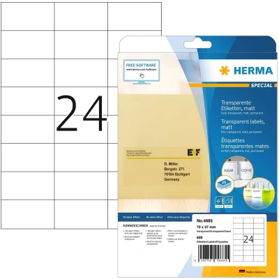 Afbeelding van Etiket HERMA 4685 70x37mm transparant 600stuks