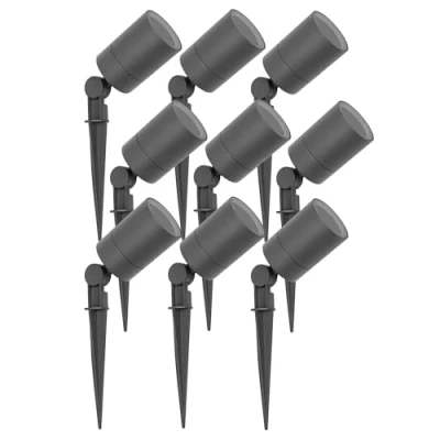 Afbeelding van Ledvion 9X LED Prikspots, Aluminium Antraciet, IP65, 5W, GU10 Fitting, 1M Kabel, Spotlight, Tuinspots