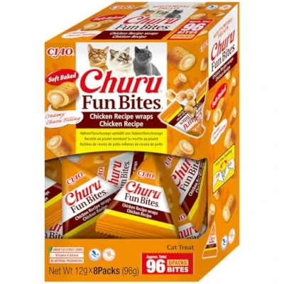 Afbeelding van INABA Churu Fun Bites kat Kip met kippenvulling