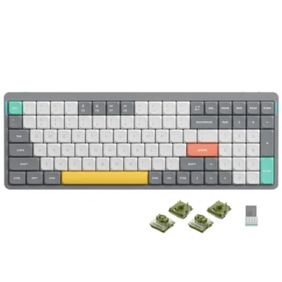 Afbeelding van Nuphy Air96 V2 mechanisch toetsenbord QMK/VIA, 96% draadloos met laag profiel, Bluetooth 5.1, 2,4 GHz en bekabelde verbinding, compatibel Windows Mac OS systemen Lunar Gray Moss