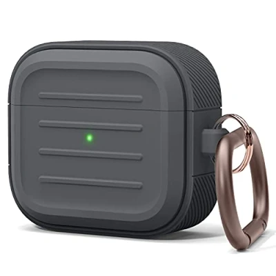 Afbeelding van elago Gewapende beschermhoes met sleutelhanger, compatibel AirPods 3, ondersteunt draadloos opnieuw opladen, schokbestendig en biedt volledige bescherming (donkergrijs)