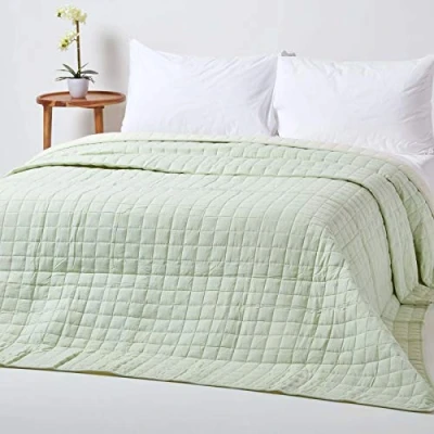 Afbeelding van Homescapes 100% katoenen gewatteerde sprei, pastelgroen/crème, 150 x 200 cm