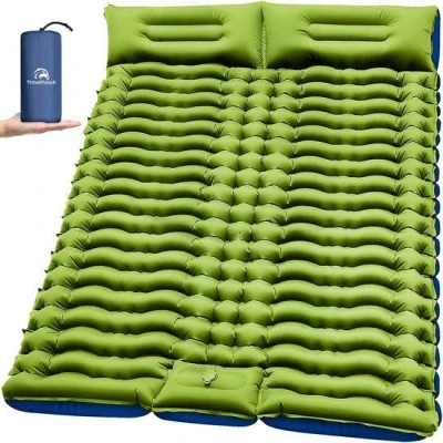 Afbeelding van Travelhawk Slaapmat 2 Persoons Zelfopblazend door Ingebouwde Voetpomp Slaapmatje Camping Matras Bedje Opvouwbaar Logeer Luchtbed Luchtmatras