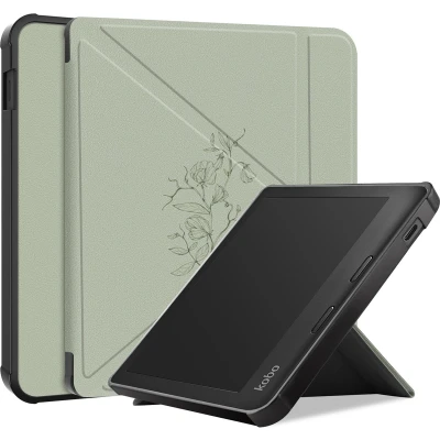 Afbeelding van imoshion Ereader Cover / Hoesje Geschikt voor Kobo Libra Colour Design Origami Bookcase Floral Green