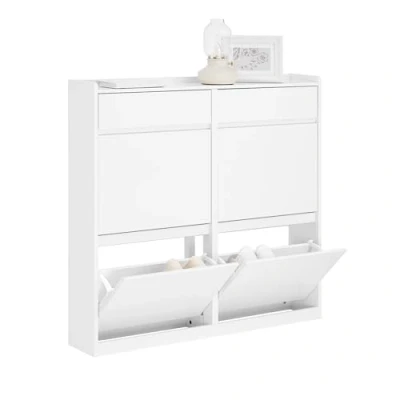 Afbeelding van SoBuy schoenenkast entree voor kleine ingang, hal, wit, 2 laden en 4 deuren, 98 x 19 95 cm, FSR169 W
