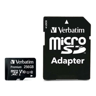 Afbeelding van Verbatim microSDXC kaart 256 GB, Premium, klasse 10, U1 90 MB/s, (W) 10 SD adapter, blisterverpakking