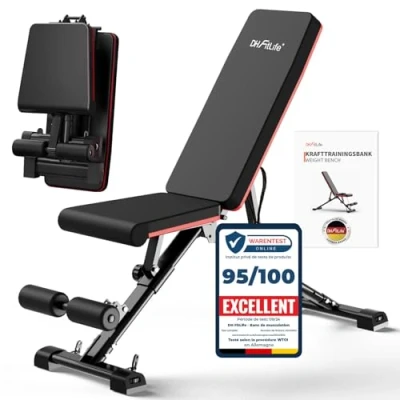 Afbeelding van DH FitLife Halterbank, inklapbaar, verstelbaar, schuine bank &amp; platte voor bankdrukken, rugtrainer en buiktrainer, trainingsbank, fitnessbank, multifunctioneel fitness krachttraining