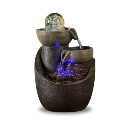 Afbeelding van zenlight Malla waterval kamerfontein waterwand natuursteeneffect met gekleurd ledlicht Zen binnendecoratie elegant en ontspannend Tafelfontein H 28 cm