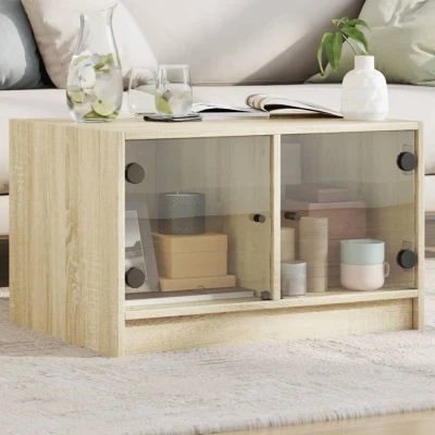 Afbeelding van Salontafel met glazen deuren 68x50x42 cm sonoma eikenkleurig