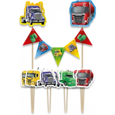 Afbeelding van Paperdreams Taartdecoratie set trucks 9 stuks