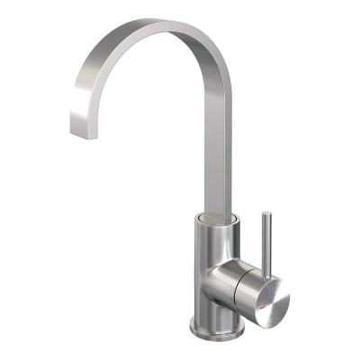 Afbeelding van Brauer Brushed Edition Wastafelmengkraan opbouw hoog draaibaar platte uitloop model a PVD geborsteld RVS